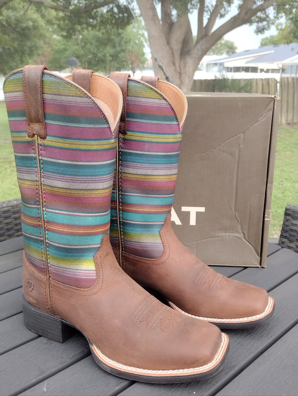 Ariat Heartland Round Up Wide Square Toe Western Boot - Serape Brown
